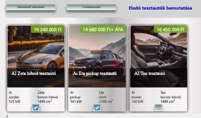 Eladó tesztautók bemutatása